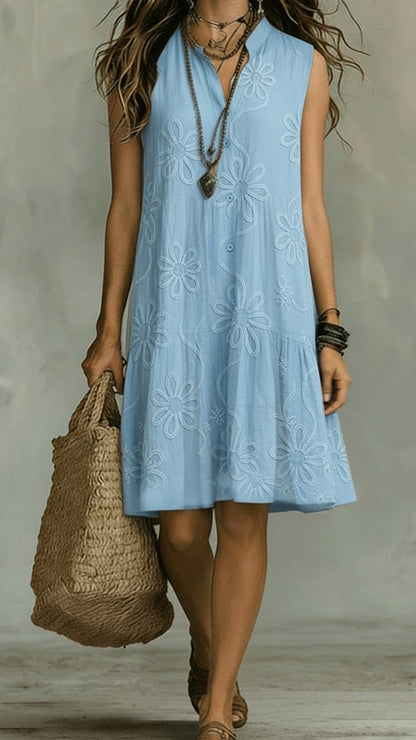 Loose-fitting Batwing Sleeve Cotton Linen Dress