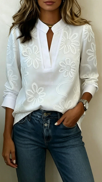 Women's Doll Collar Printed Polyester Blouse