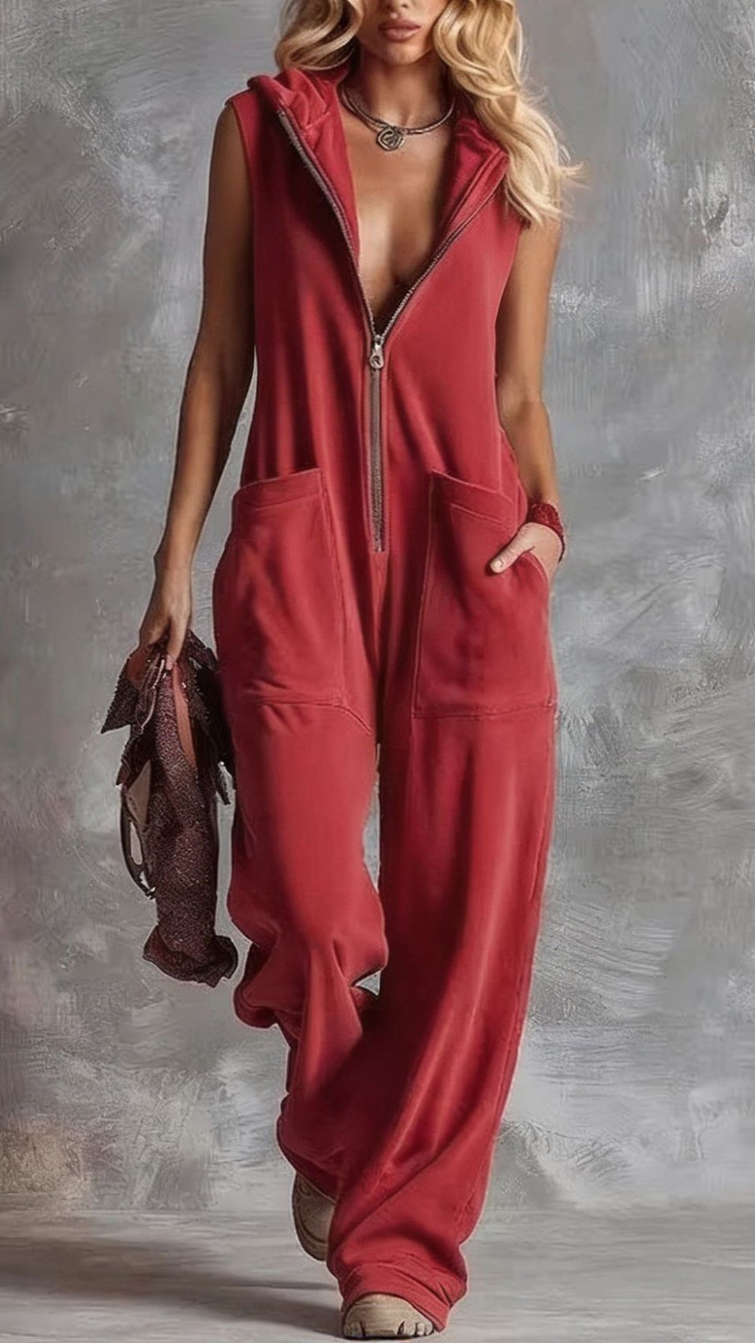 Zippered cotton jumpsuit
