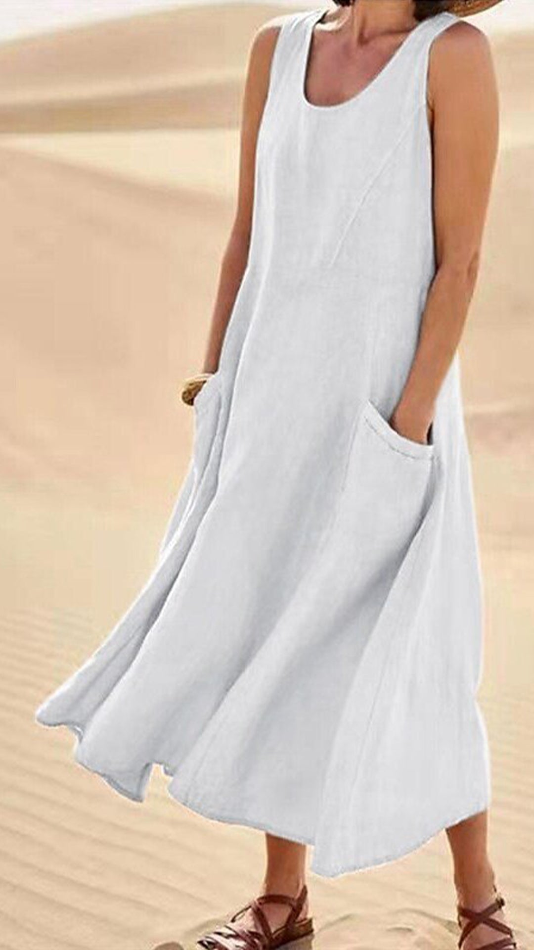 Loose-fitting Batwing Sleeve Cotton Linen Dress