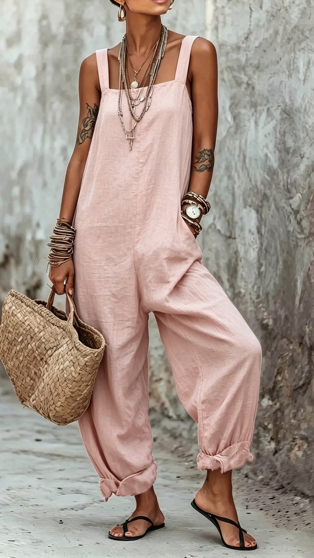 Linen-Blend Striped Jumpsuit