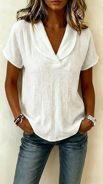Short-Sleeve Crepe V-Neck Casual Fashion T-Shirt
