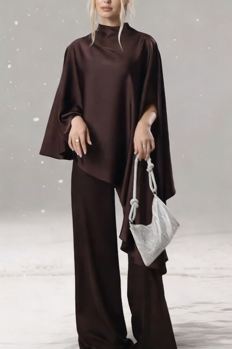 Women's Stylish Semi-High Neck Acetate Two-Piece Set