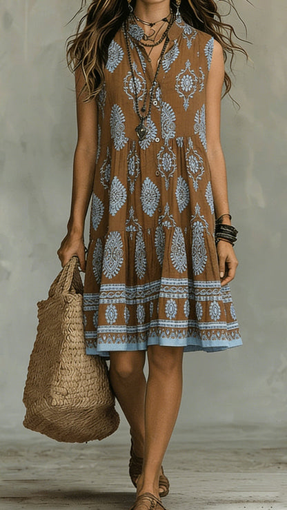 Bohemian-Style Printed Sleeveless Midi dress