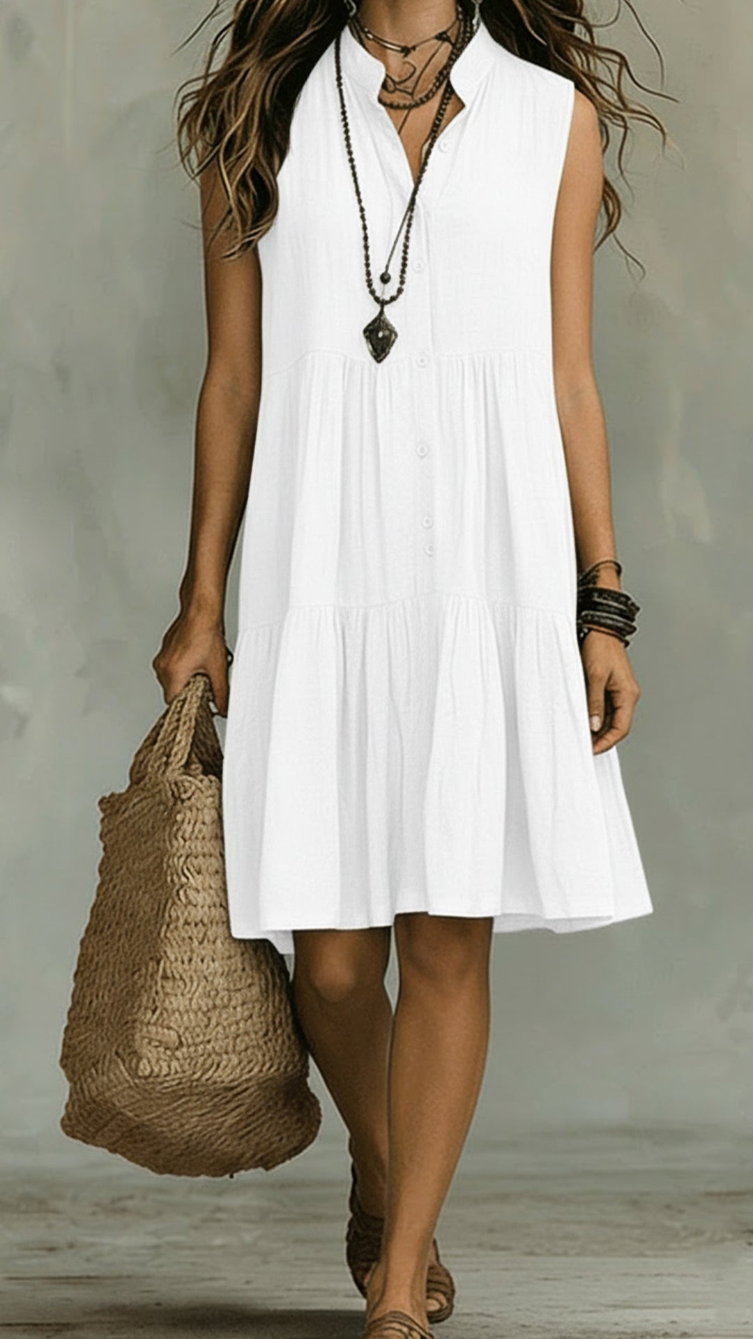 Bohemian-Style Printed Sleeveless Midi dress