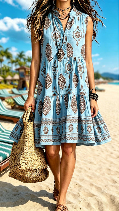 Bohemian-Style Printed Sleeveless Midi dress