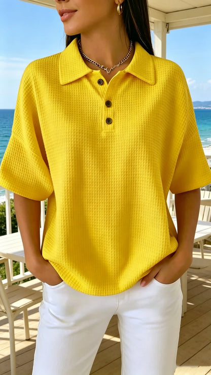 &nbsp;Button-Front Waffle-Knit Short-Sleeve T-Shirt