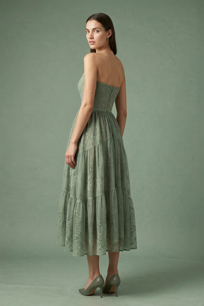 Sage Strapless Midi Dress warm sand breathable viscose crepe or linen blend Two-Piece Set - product view 4