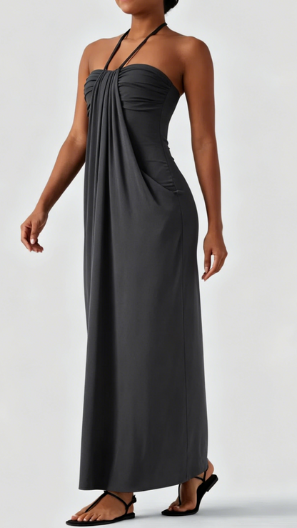 Women's Minimalist Linen-Blend Lace-Paneled Strapless With Spaghetti Straps Maxi Dress