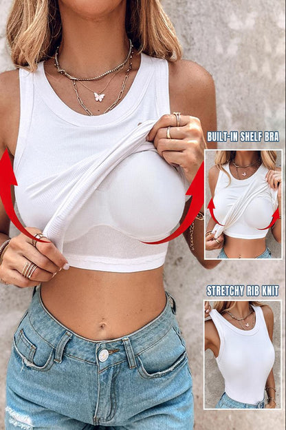 Missysecret Built-in Bra Ribbed Round Neck Tank Top