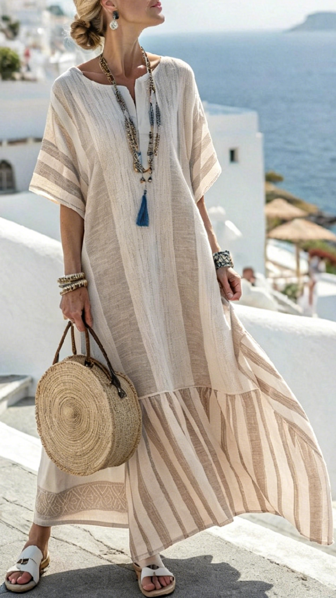 Digitally Printed V-Neck Midi Dress with Half Sleeves