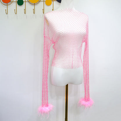 BLING FEATHER LONG SLEEVES TOP