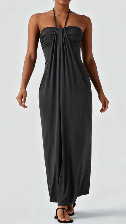 Women's Minimalist Linen-Blend Lace-Paneled Strapless With Spaghetti Straps Maxi Dress
