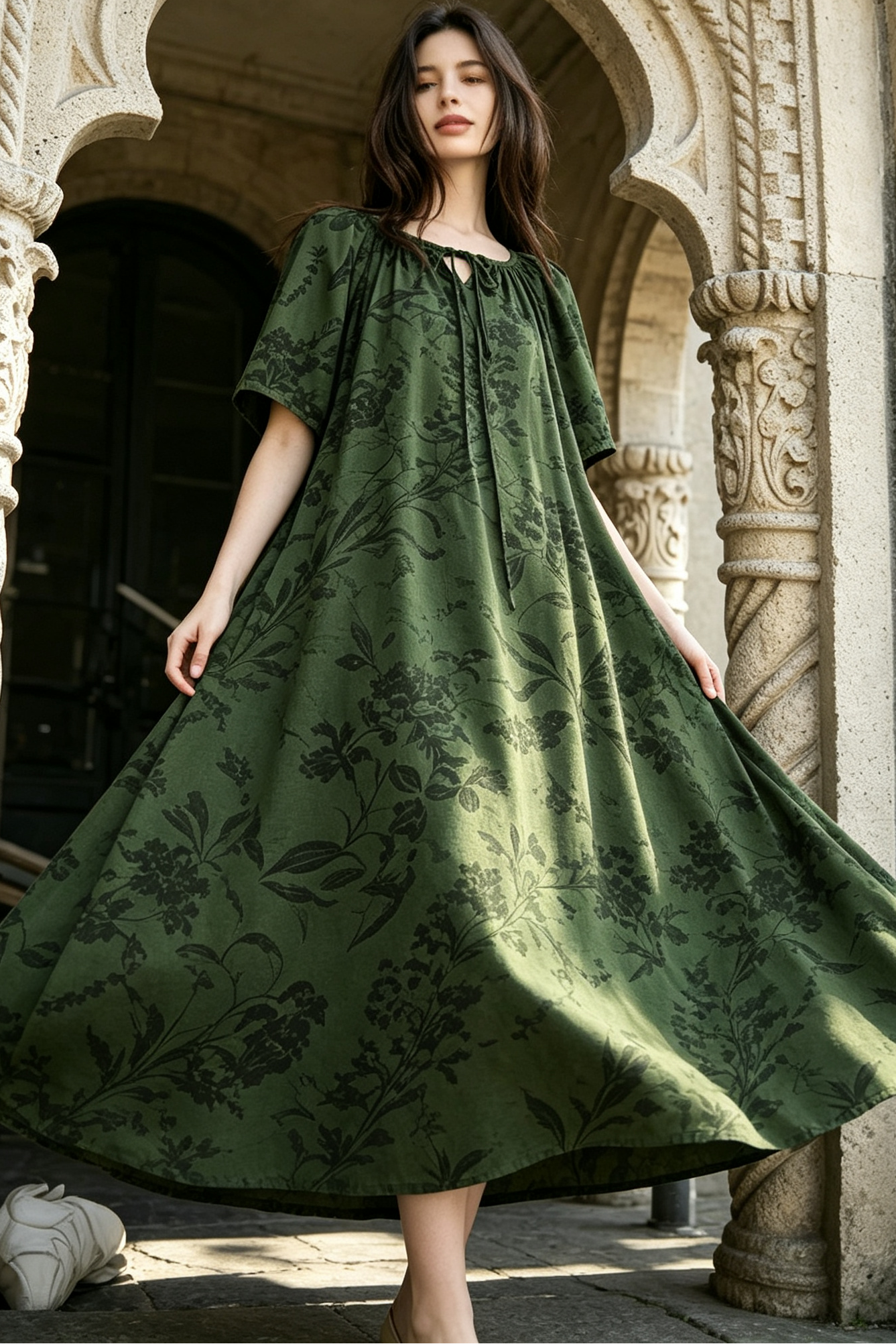 Breathable Relaxed-fit Eco Recycled Cotton Dress - Green