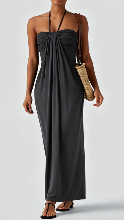 Women's Minimalist Linen-Blend Lace-Paneled Strapless With Spaghetti Straps Maxi Dress