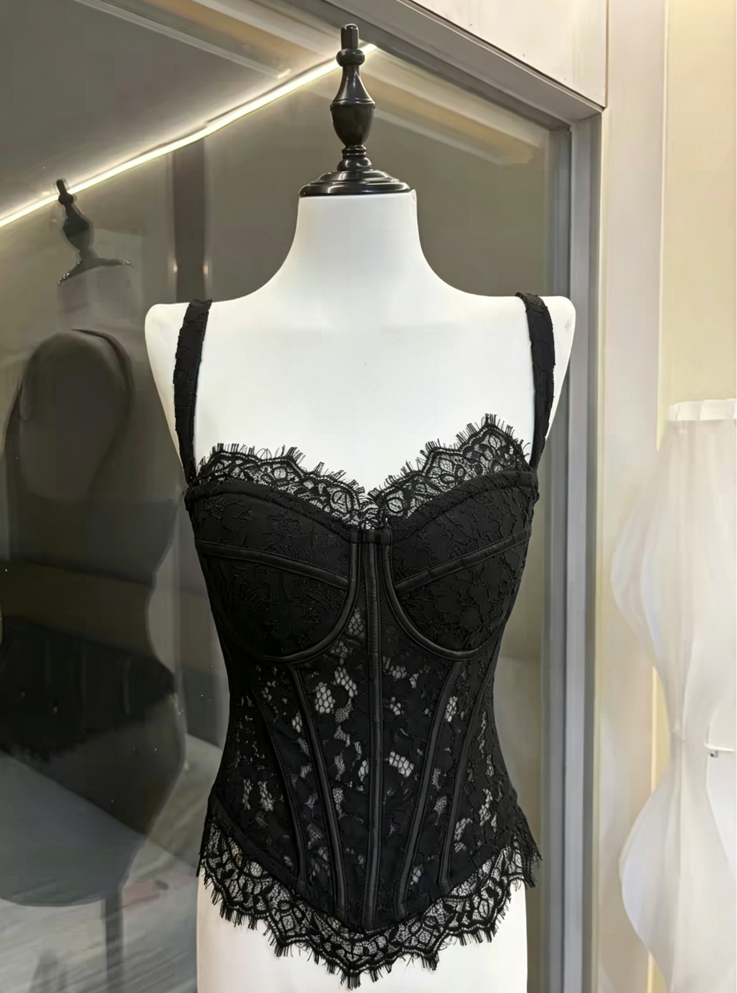 Black Lace Corset & Nude Tulle Tutu Two-Piece Set