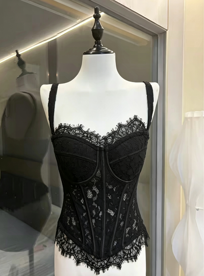 Black Lace Corset & Nude Tulle Tutu Two-Piece Set