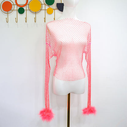 BLING FEATHER LONG SLEEVES TOP