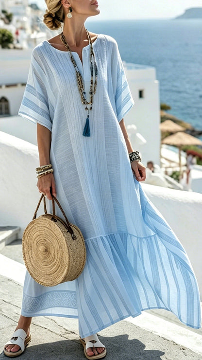 Digitally Printed V-Neck Midi Dress with Half Sleeves