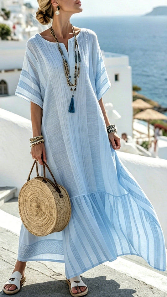 Digitally Printed V-Neck Midi Dress with Half Sleeves