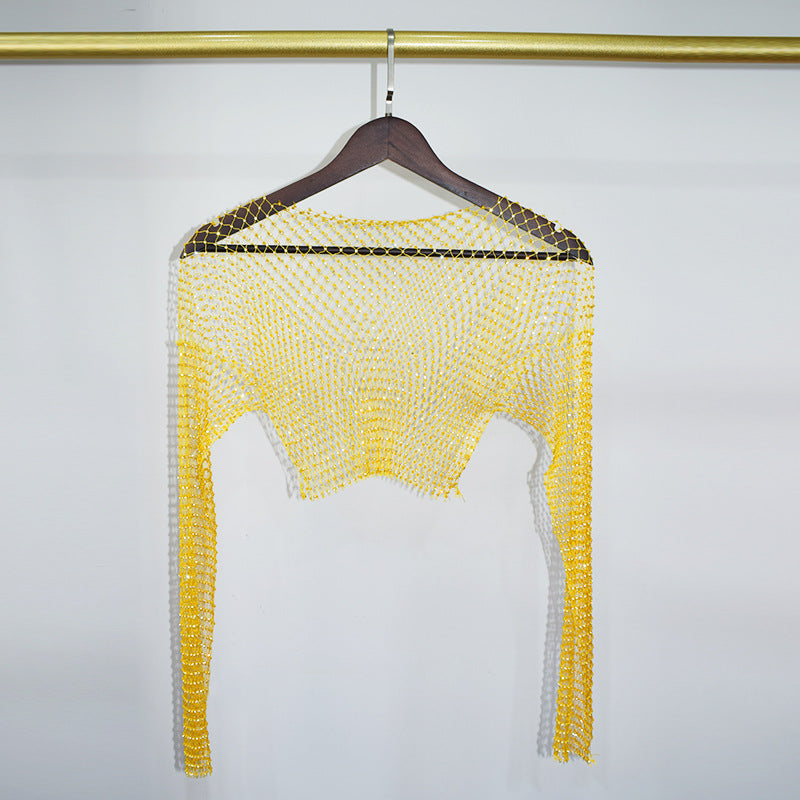 BLING LONG SLEEVE NET CROP TOP