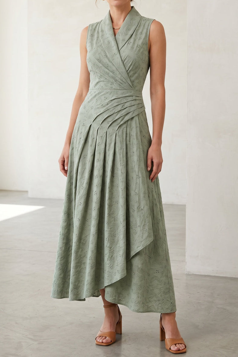 French Riviera matte crepe Midi Dress for urban workday sea-glass green matte crepe, compact viscose or washed satin with low shine Midi Dress - product view 1