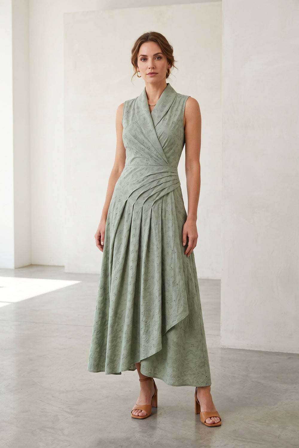 French Riviera matte crepe Midi Dress for urban workday sea-glass green matte crepe, compact viscose or washed satin with low shine Midi Dress - product view 1
