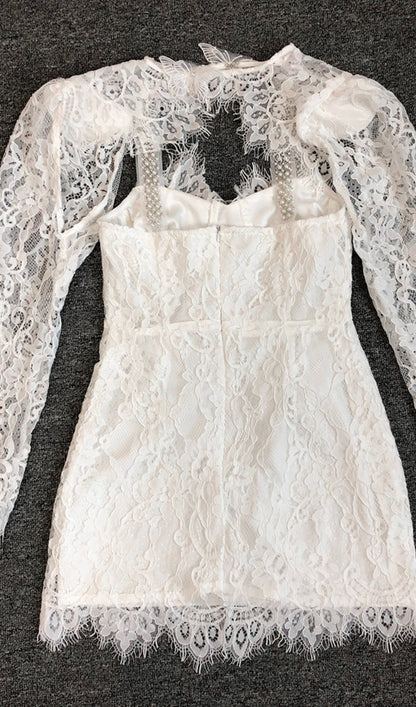Lace embellished mini dress in white