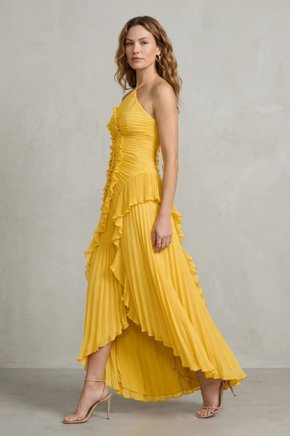 Lavirea – Sculpted pleats – One-shoulder midi dress