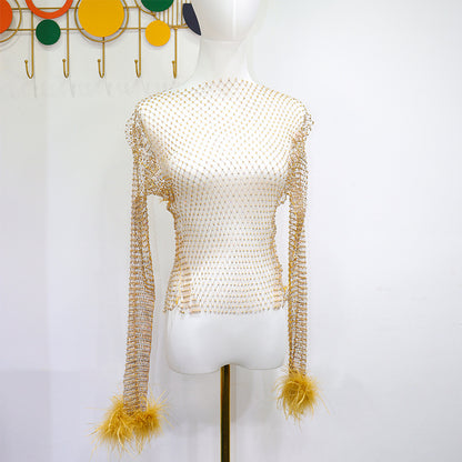 BLING FEATHER LONG SLEEVES TOP