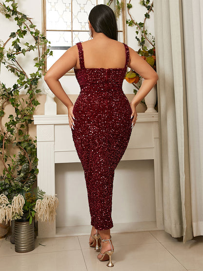 Square Neck Sequin Cocktail Dress