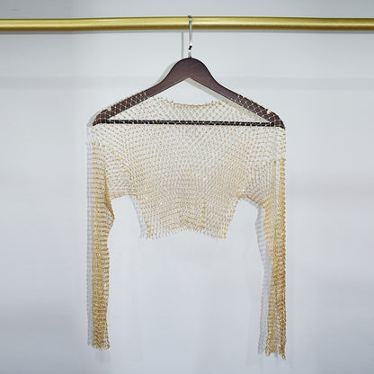 BLING LONG SLEEVE CROP TOP