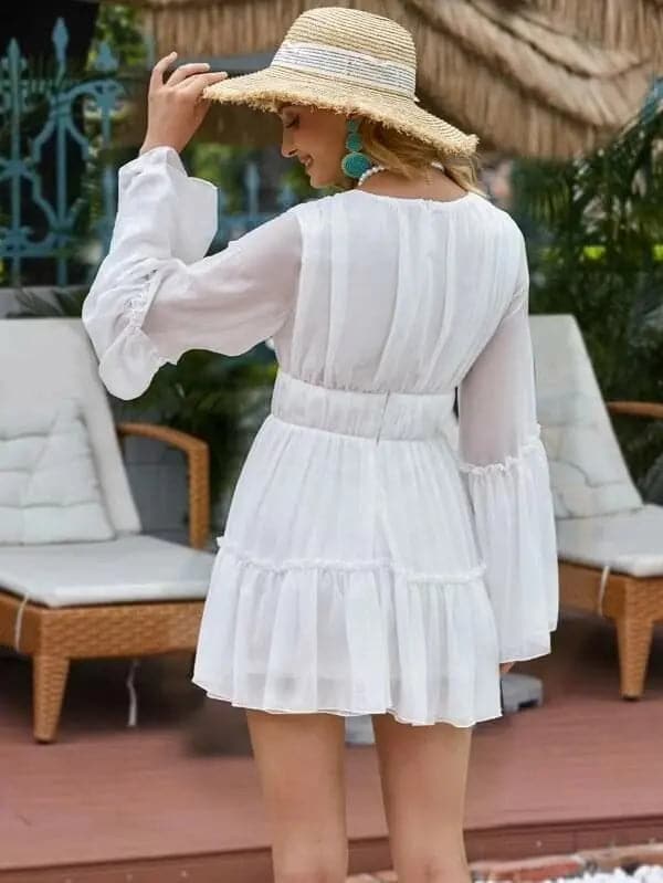 V-neck Ruffle Hem Vacation Dress