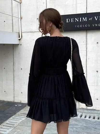 V-neck Ruffle Hem Vacation Dress