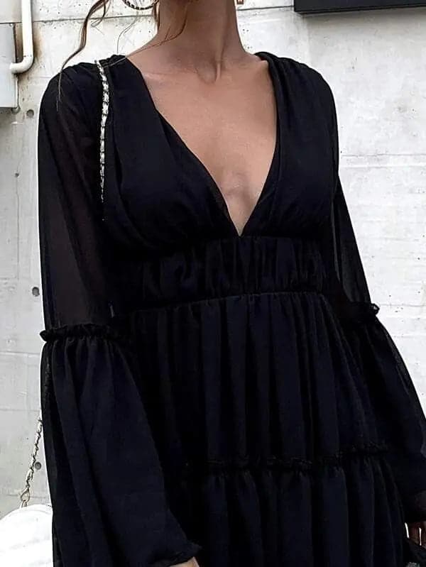 V-neck Ruffle Hem Vacation Dress