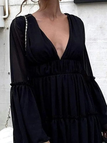 V-neck Ruffle Hem Vacation Dress