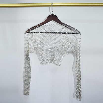 BLING LONG SLEEVE NET CROP TOP