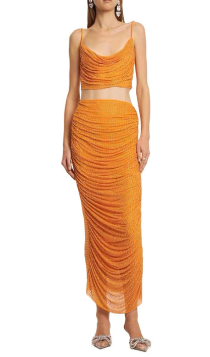 Orange embellished ruched set