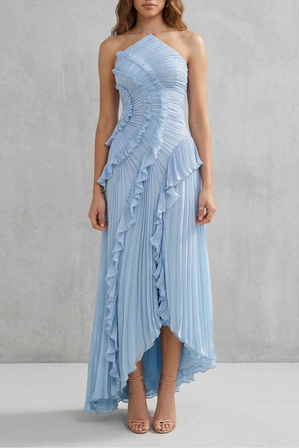Lavirea – Sculpted pleats – One-shoulder midi dress