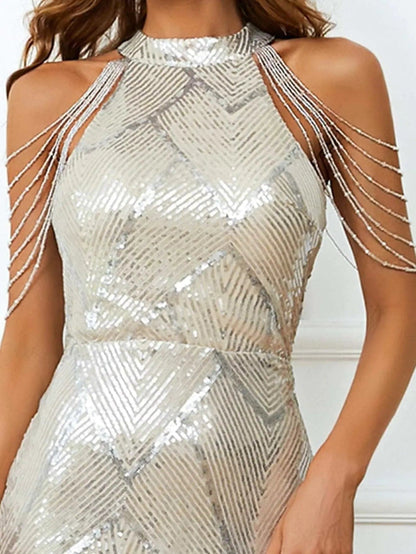Cold Shoulder Beads Chain Cocktail Dress
