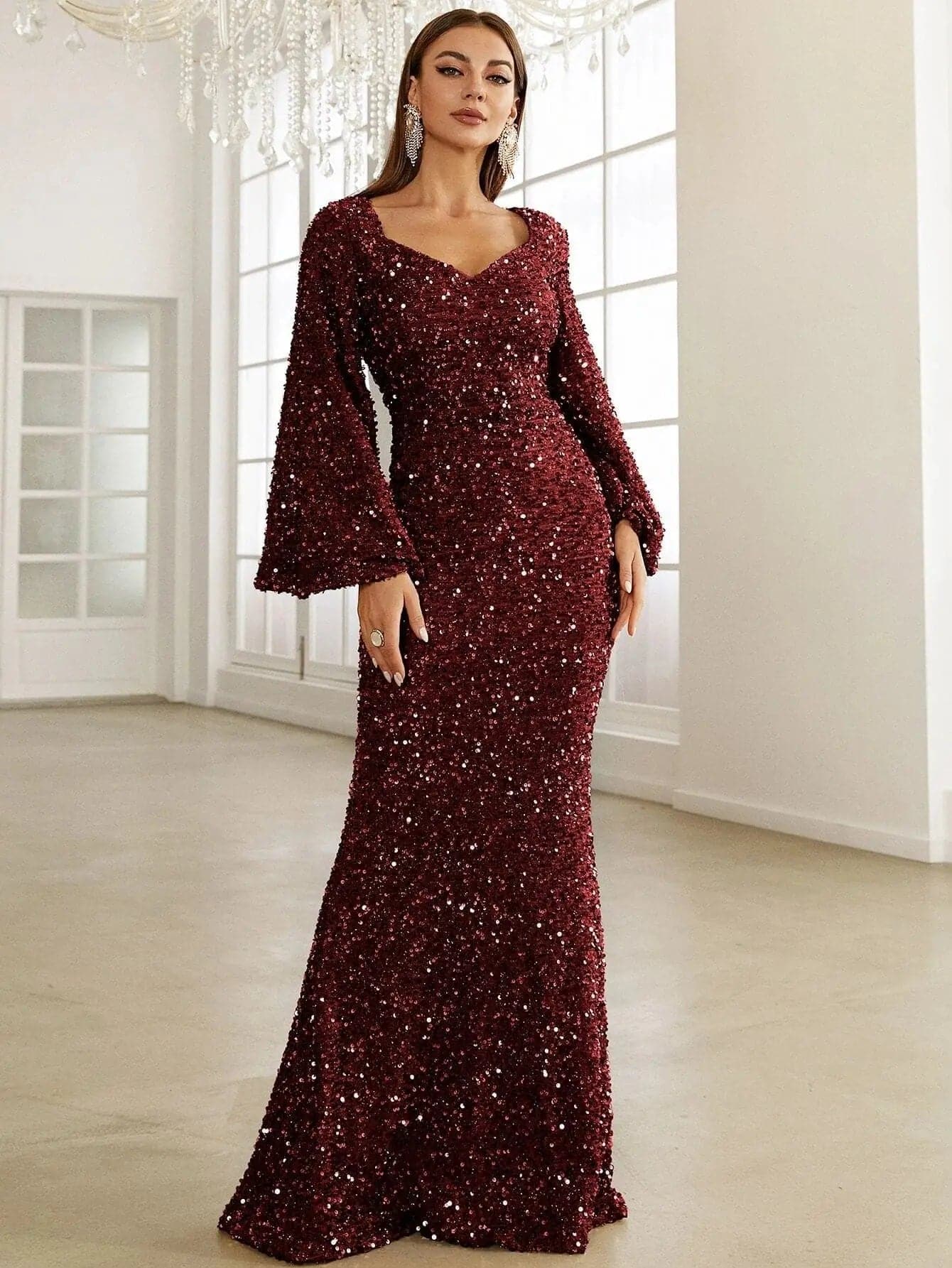 Sequin Bell Sleeve Mermaid Dress