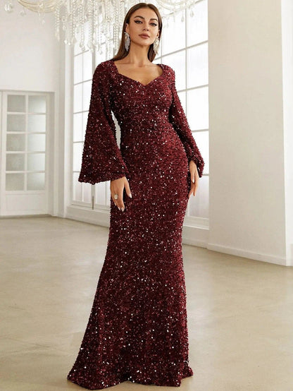 Sequin Bell Sleeve Mermaid Dress