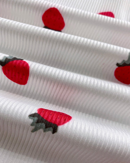 2 Pieces Outfit Strawberry Print Stand Collar Short Sleeve T-shirt and Pants Pajamas Set