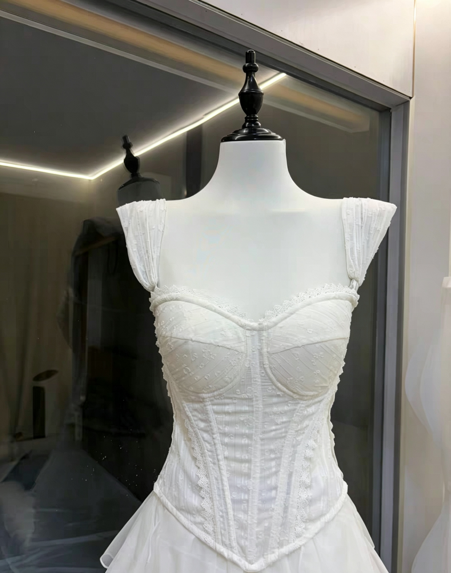 White Lace Corset & High-Low Ruffle Tulle Skirt Two-Piece Set
