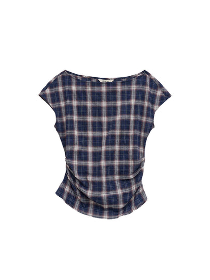Abigail Boat Neck Plaid Blouse