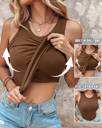 Missysecret Built-in Bra Ribbed Round Neck Tank Top