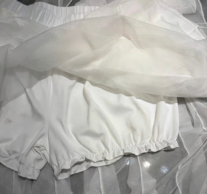 White Lace Corset & High-Low Ruffle Tulle Skirt Two-Piece Set