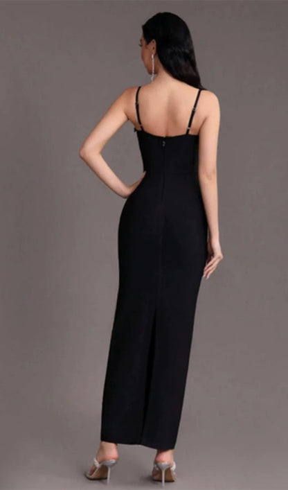 Embellished strappy split maxi dress