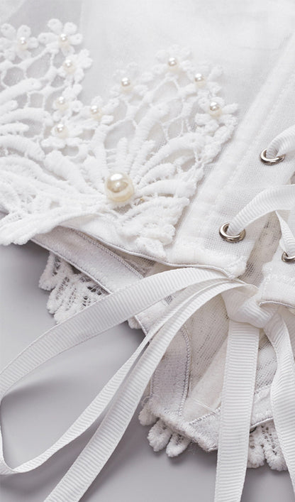 Pearl embellished corset top in white
