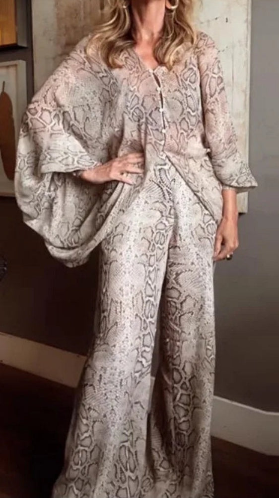 Women's Snake-Print Light Luxury Casual Two-Piece Set